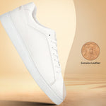 A white Men's bugatti Sneakers featuring a round toe plain toe, zero heels heel. Made from premium genuine leather with a durable tr outsole, this laces design offers both style and comfort.