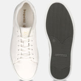 A white Men's bugatti Sneakers featuring a round toe plain toe, zero heels heel. Made from premium genuine leather with a durable tr outsole, this laces design offers both style and comfort.