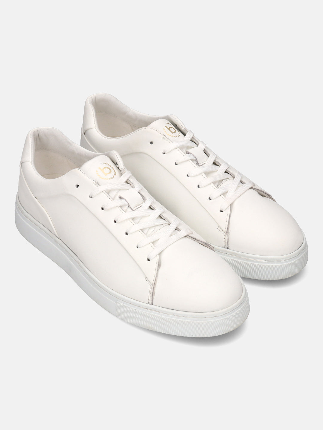 A white Men's bugatti Sneakers featuring a round toe plain toe, zero heels heel. Made from premium genuine leather with a durable tr outsole, this laces design offers both style and comfort.