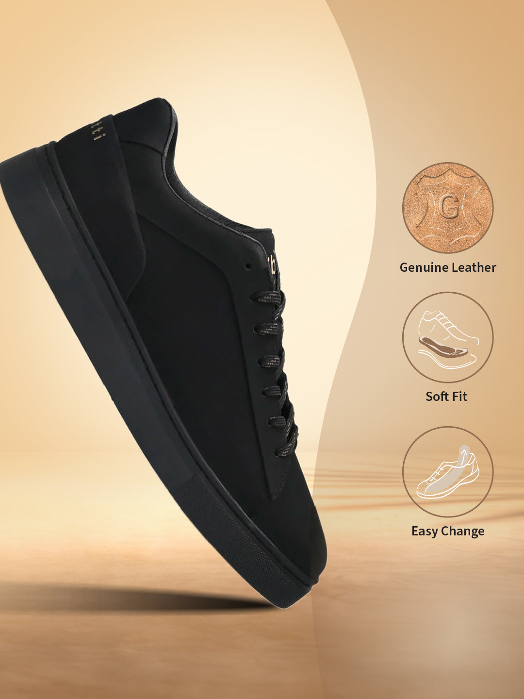 A black Men's bugatti Sneakers featuring a round toe plain toe, zero heels heel. Made from premium genuine leather with a durable tr outsole, this laces design offers both style and comfort.