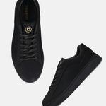 A black Men's bugatti Sneakers featuring a round toe plain toe, zero heels heel. Made from premium genuine leather with a durable tr outsole, this laces design offers both style and comfort.