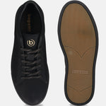 A black Men's bugatti Sneakers featuring a round toe plain toe, zero heels heel. Made from premium genuine leather with a durable tr outsole, this laces design offers both style and comfort.