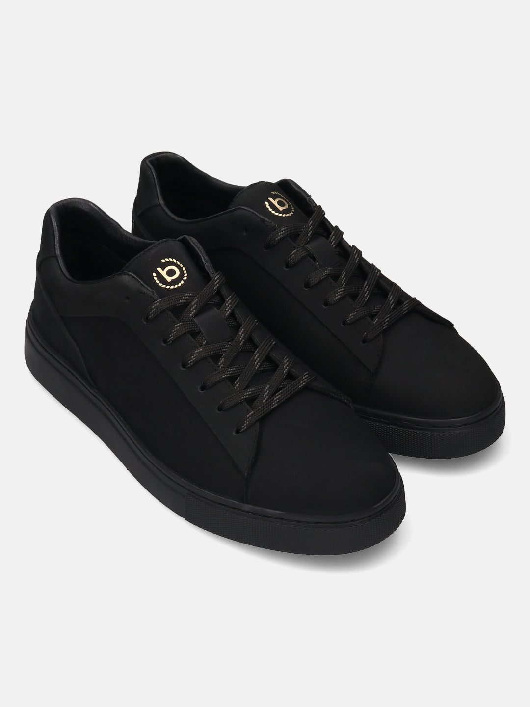 A black Men's bugatti Sneakers featuring a round toe plain toe, zero heels heel. Made from premium genuine leather with a durable tr outsole, this laces design offers both style and comfort.
