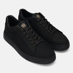 A black Men's bugatti Sneakers featuring a round toe plain toe, zero heels heel. Made from premium genuine leather with a durable tr outsole, this laces design offers both style and comfort.