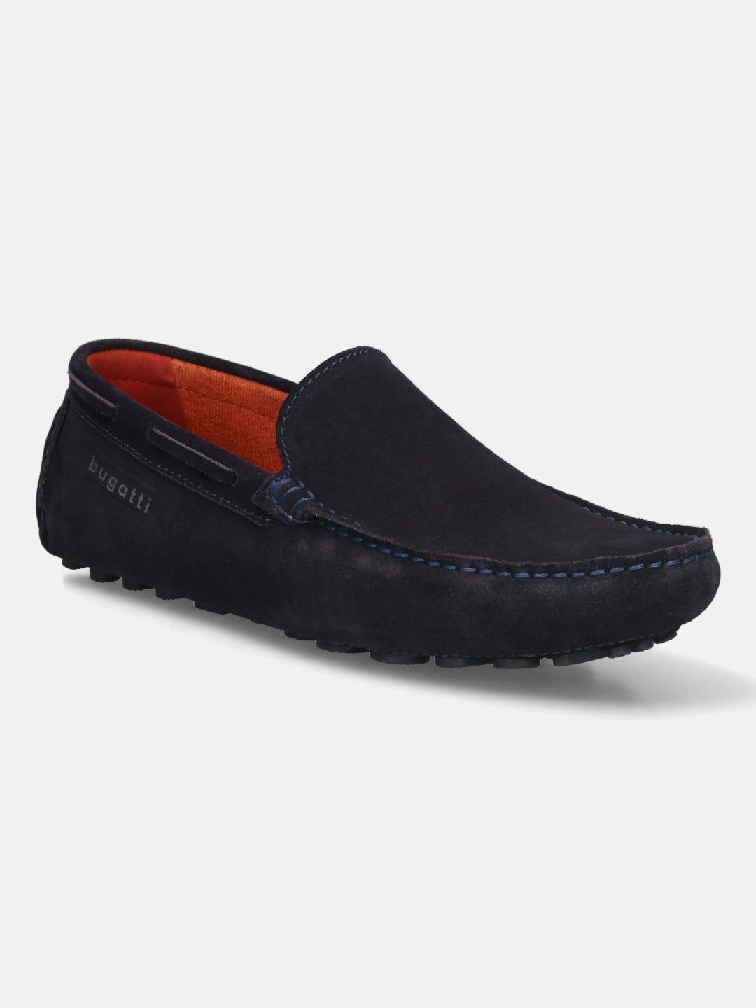 A blue Men's bugatti Drivers featuring a square toe apron toe, zero heels heel. Made from premium genuine leather with a durable pu outsole, this slip-on design offers both style and comfort.