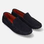 A blue Men's bugatti Drivers featuring a square toe apron toe, zero heels heel. Made from premium genuine leather with a durable pu outsole, this slip-on design offers both style and comfort.