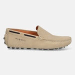 Sand-colored leather moccasin by Bugatti, featuring a textured vamp and a nubbed sole.
