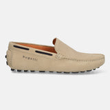 Sand-colored leather moccasin by Bugatti, featuring a textured vamp and a nubbed sole.