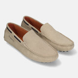 Sand leather slip-on shoes by bugatti, with a subtle woven texture and dark accent stripe.