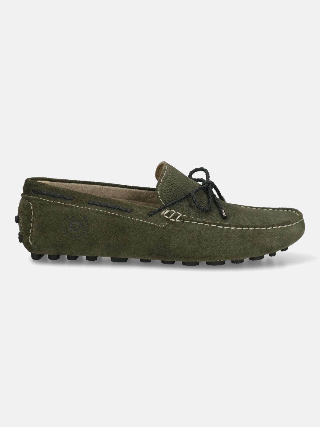Men's Bugatti drivers green leather shoes with a round toe and apron toe , a tpr outsole.