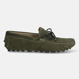 Men's Bugatti drivers green leather shoes with a round toe and apron toe , a tpr outsole.