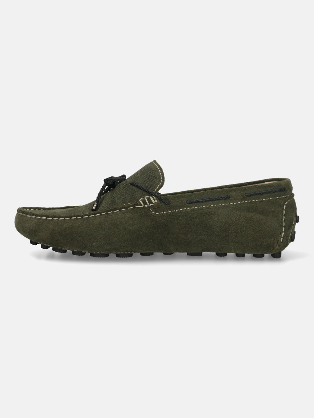 Men's Bugatti drivers green leather shoes with a round toe and apron toe , a tpr outsole.