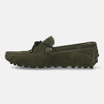Men's Bugatti drivers green leather shoes with a round toe and apron toe , a tpr outsole.
