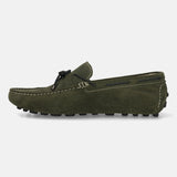 Men's Bugatti drivers green leather shoes with a round toe and apron toe , a tpr outsole.