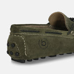 Men's Bugatti drivers green leather shoes with a round toe and apron toe , a tpr outsole.