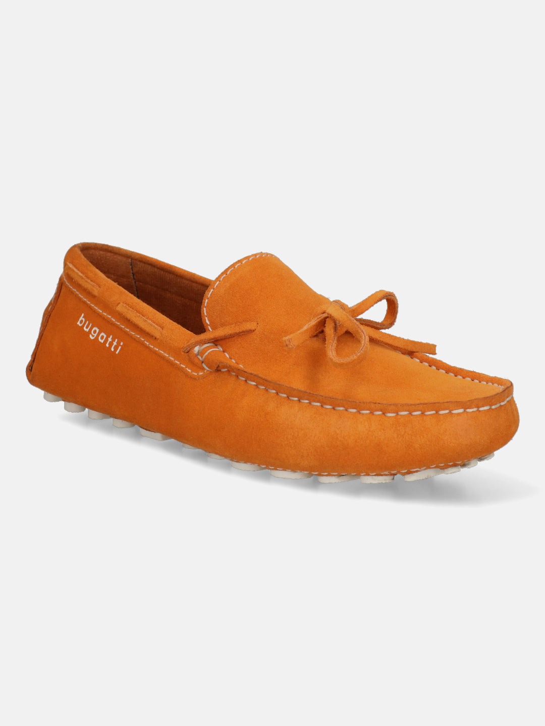 Men's Bugatti drivers red leather shoes with a round toe and apron toe , a tpr outsole.