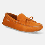 Men's Bugatti drivers red leather shoes with a round toe and apron toe , a tpr outsole.