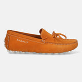 Men's Bugatti drivers red leather shoes with a round toe and apron toe , a tpr outsole.
