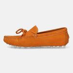 Men's Bugatti drivers red leather shoes with a round toe and apron toe , a tpr outsole.