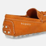 Men's Bugatti drivers red leather shoes with a round toe and apron toe , a tpr outsole.