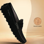 Men's Bugatti drivers black leather shoes with a round toe and apron toe , a tpr outsole.