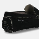 Men's Bugatti drivers black leather shoes with a round toe and apron toe , a tpr outsole.