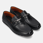 A black Men's bugatti Drivers featuring a round toe apron toe, zero heels heel. Made from premium genuine leather with a durable rubber outsole, this slip-on design offers both style and comfort.