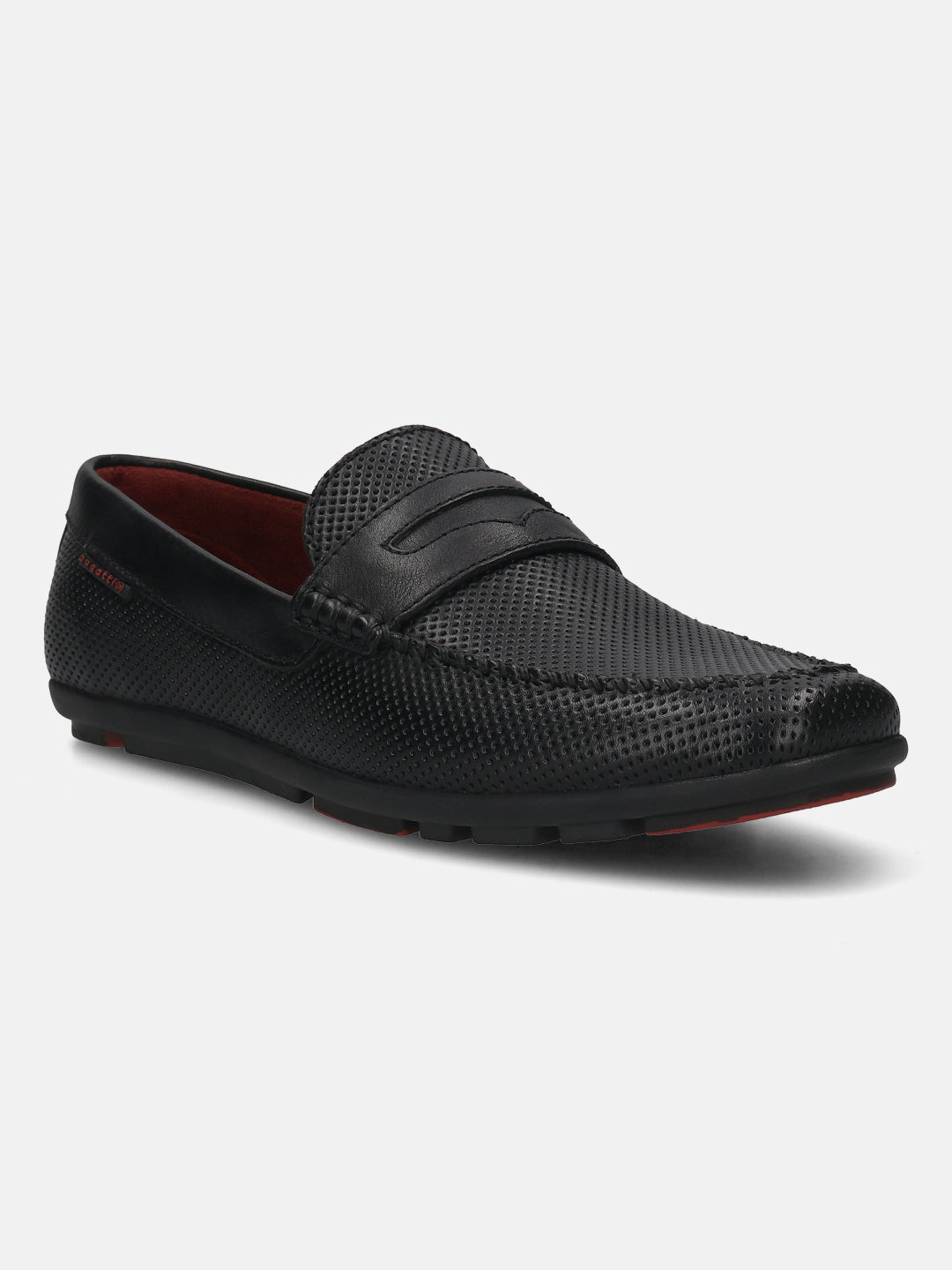 A black Men's bugatti Drivers featuring a round toe apron toe, zero heels heel. Made from premium genuine leather with a durable rubber outsole, this slip-on design offers both style and comfort.
