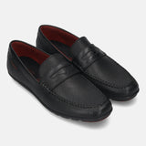 A black Men's bugatti Drivers featuring a round toe apron toe, zero heels heel. Made from premium genuine leather with a durable rubber outsole, this slip-on design offers both style and comfort.