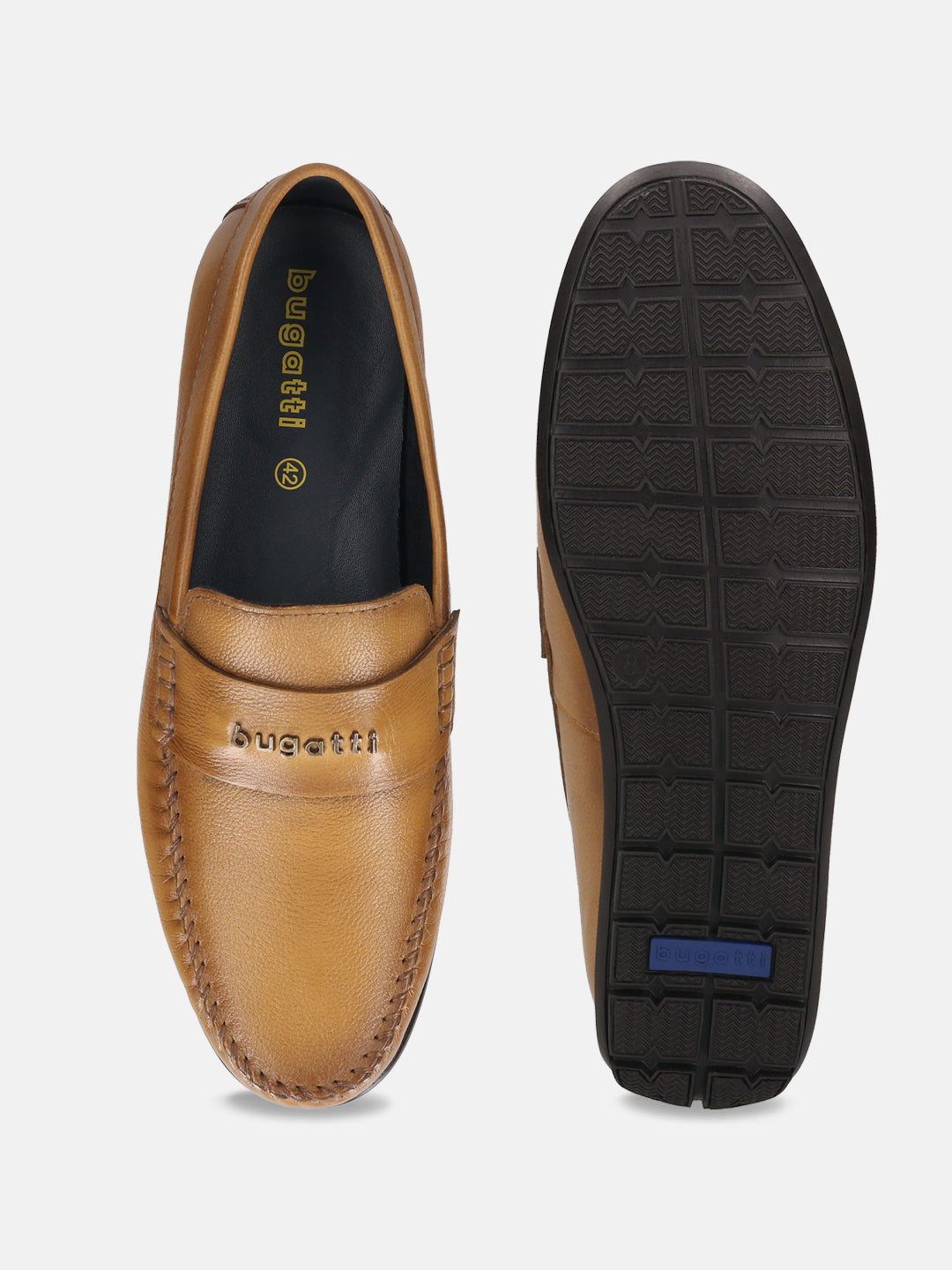 Men's Bugatti drivers yellow leather shoes with a round toe and apron toe , a tpr outsole.