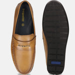 Men's Bugatti drivers yellow leather shoes with a round toe and apron toe , a tpr outsole.