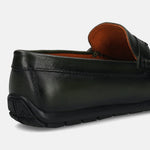 Men's Bugatti drivers green leather shoes with a round toe and apron toe , a tpr outsole.