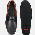 Men's Bugatti drivers blue leather shoes with a round toe and apron toe , a tpr outsole.