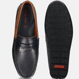 Men's Bugatti drivers blue leather shoes with a round toe and apron toe , a tpr outsole.