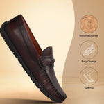 Bugatti Linex slip-on shoe in mid-brown premium leather with a moccasin toe and comfort sole.
