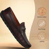 Bugatti Linex slip-on shoe in mid-brown premium leather with a moccasin toe and comfort sole.
