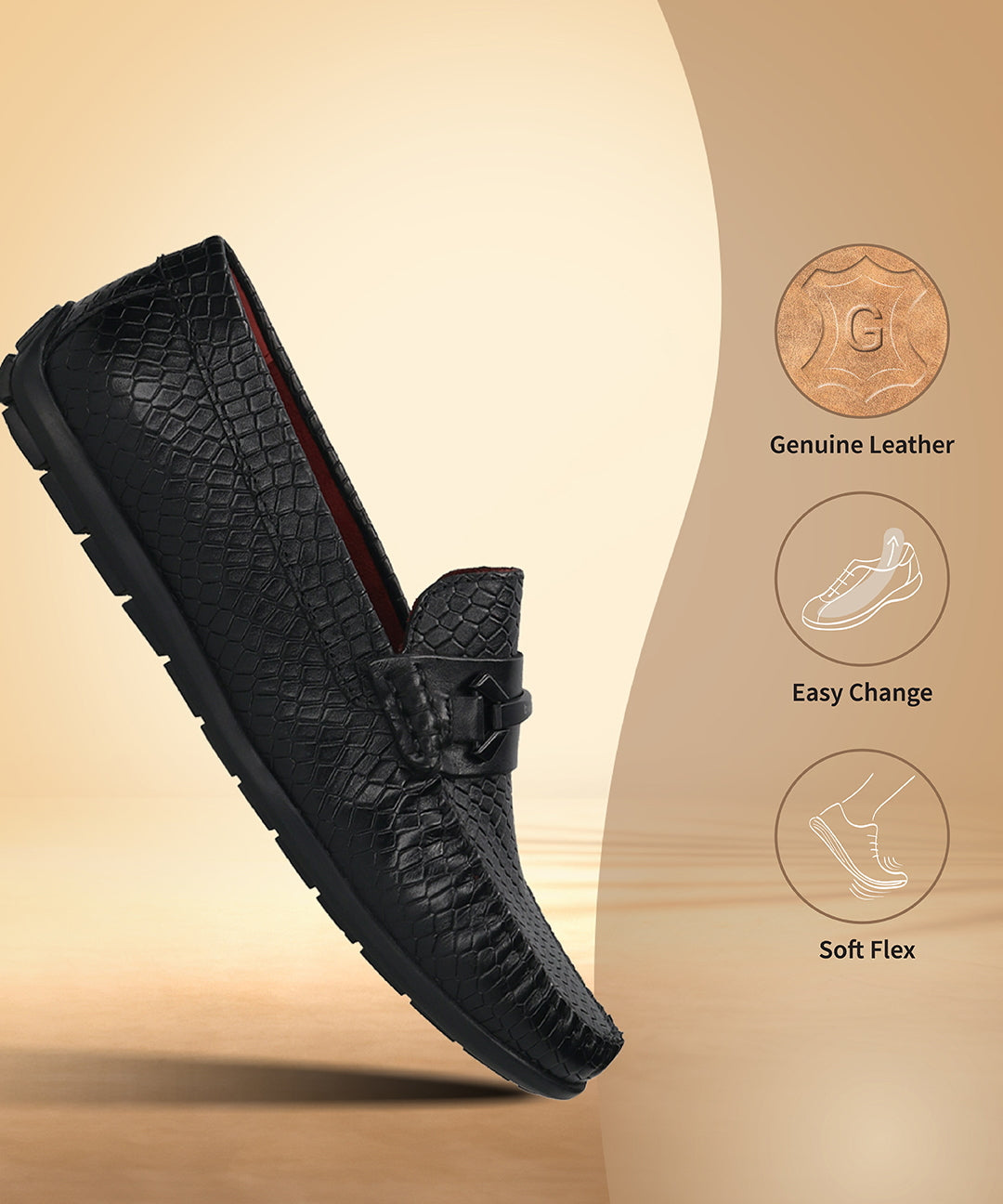 Men's Bugatti drivers black leather shoes with a round toe and apron toe , a tpr outsole.