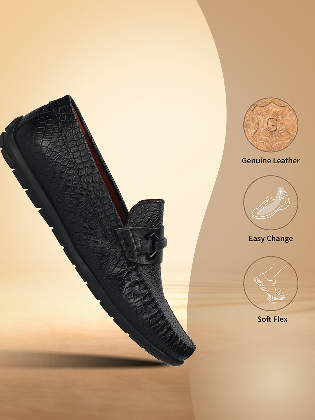 Men's Bugatti drivers black leather shoes with a round toe and apron toe , a tpr outsole.