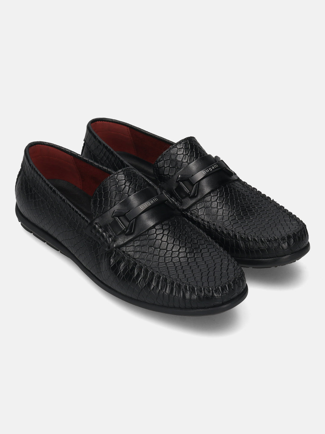 Men's Bugatti drivers black leather shoes with a round toe and apron toe , a tpr outsole.