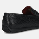 Men's Bugatti drivers black leather shoes with a round toe and apron toe , a tpr outsole.
