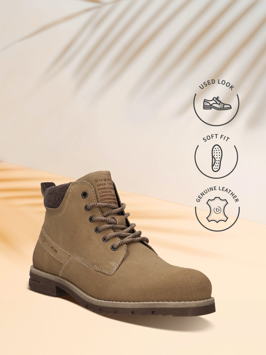 Bugatti Lee premium leather boots for men in yellow colour