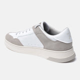 A white Men's bugatti Sneakers featuring a round plain toe, zero heels heel. Made from suede leather with a durable tpr outsole, this laces design offers both style and comfort.