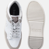 A white Men's bugatti Sneakers featuring a round plain toe, zero heels heel. Made from suede leather with a durable tpr outsole, this laces design offers both style and comfort.
