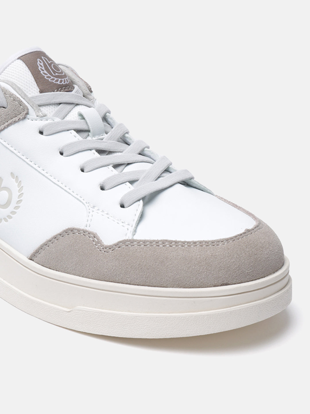 A white Men's bugatti Sneakers featuring a round plain toe, zero heels heel. Made from suede leather with a durable tpr outsole, this laces design offers both style and comfort.