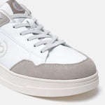 A white Men's bugatti Sneakers featuring a round plain toe, zero heels heel. Made from suede leather with a durable tpr outsole, this laces design offers both style and comfort.