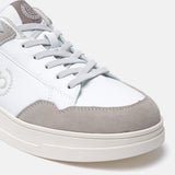 A white Men's bugatti Sneakers featuring a round plain toe, zero heels heel. Made from suede leather with a durable tpr outsole, this laces design offers both style and comfort.