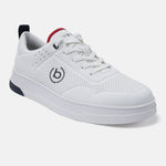 A white Men's bugatti Sneakers featuring a round plain toe, zero heels heel. Made from synthetic with a durable tpr outsole, this laces design offers both style and comfort.