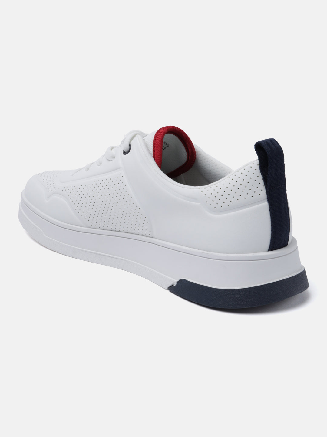 White comfort sneakers by bugatti, featuring a perforated design and dark blue accents.
