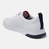 White comfort sneakers by bugatti, featuring a perforated design and dark blue accents.