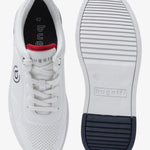 A white Men's bugatti Sneakers featuring a round plain toe, zero heels heel. Made from synthetic with a durable tpr outsole, this laces design offers both style and comfort.